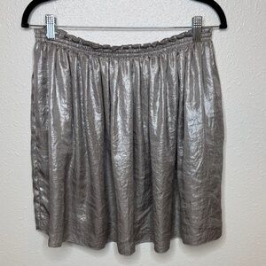 Corey Lynn Calter Shiny Stretch Metallic Silver Pewter A-Line Skirt w pockets- S